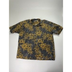 Tommy Bahama Mens Shirt Size L Gray 100% Silk Tropical Print Button Down